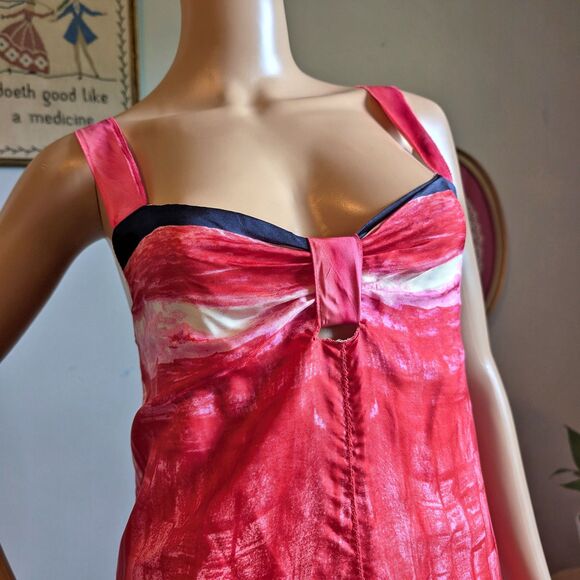 Vintage Launch by Susan Young Halston Print Mini Dress Silk Bow Pink Coquette L - Picture 5 of 16